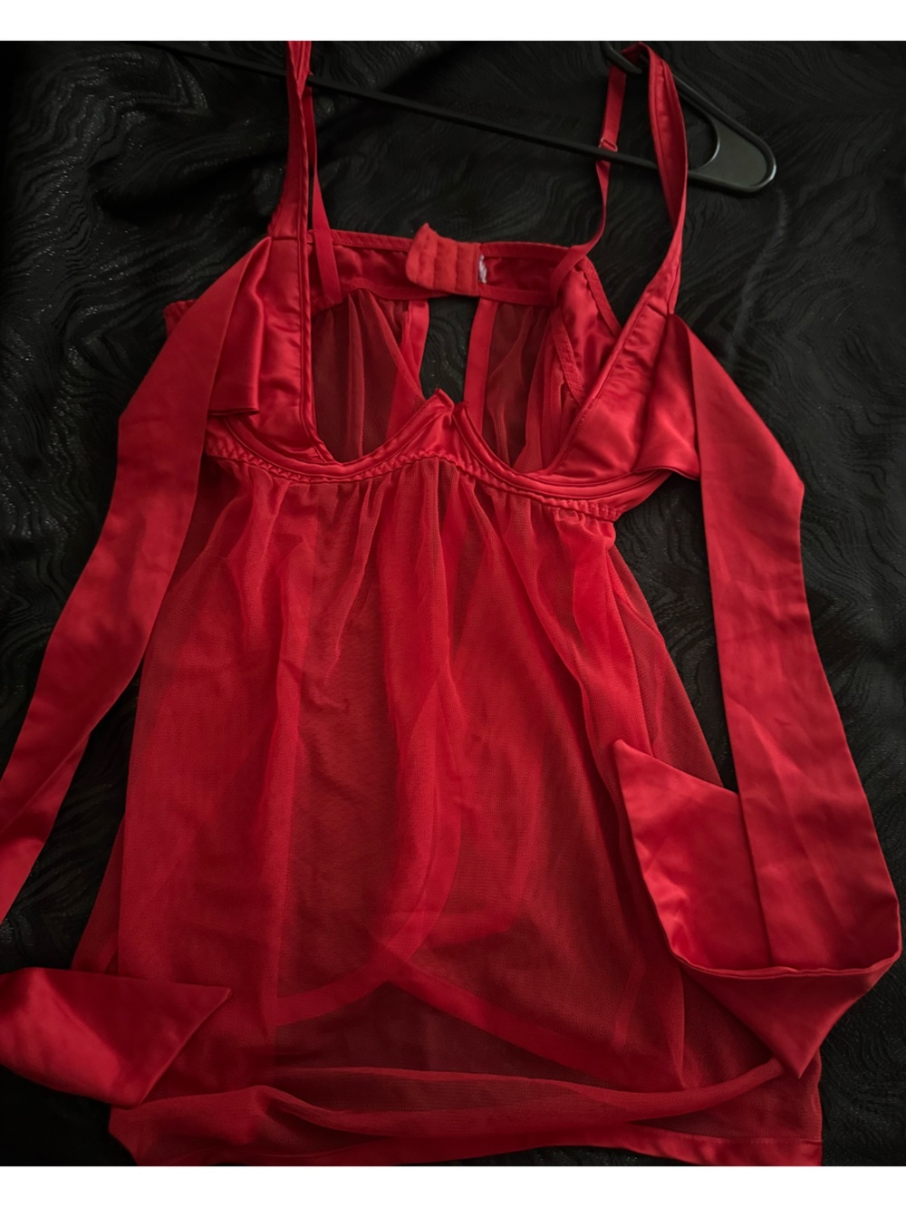 SHEIN Red Satin & Mesh Babydoll Camisole